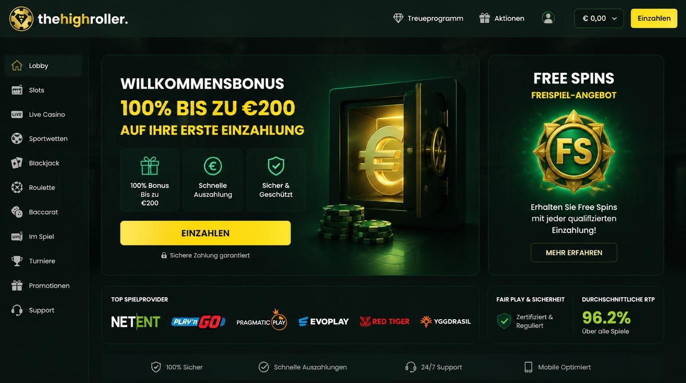 Bildschirm mit Einzahlung-Bonus und FREISPIELE Button, Euro-Symbol und Providern 
